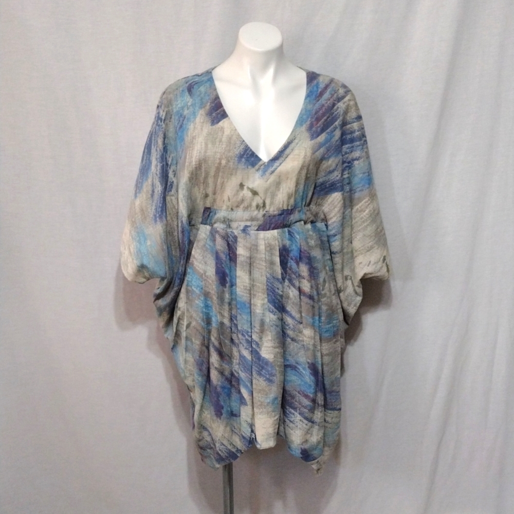 NEW BIRD by Juicy Couture Brushstroke Pleated Boho Kaftan Glam Tunic Dress Small